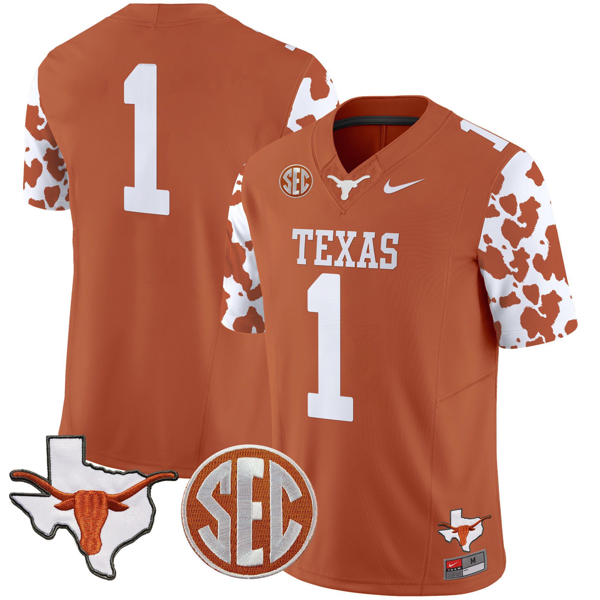 Men Texas Longhorns #1 No Name Orange 2024 Nike Cow Spots Vapor Limited NCAA Jersey
